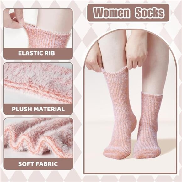 New 5 Pairs Fuzzy Soft Cozy Comfortable Socks for Women, Casual Sleep Comfy Sock - Picture 2 of 6